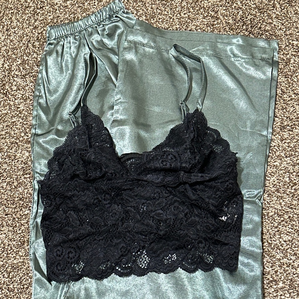 Bralette and satin pants set